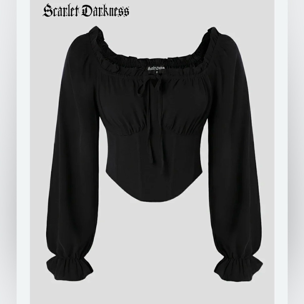 Scarlet Darkness WhimsyGoth Gothic cropped long sleeve blouse ruffled size lrg